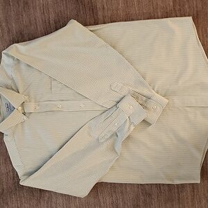 L.L. Bean Green and White Striped Wrinkle Resistant Shirt
